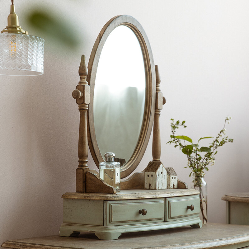 French Village American Style Solid, Antique Bedroom Vanity With Mirror