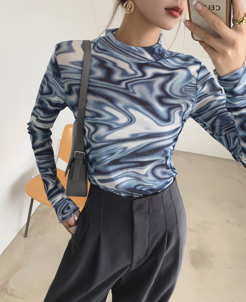 high collar long sleeve shirt