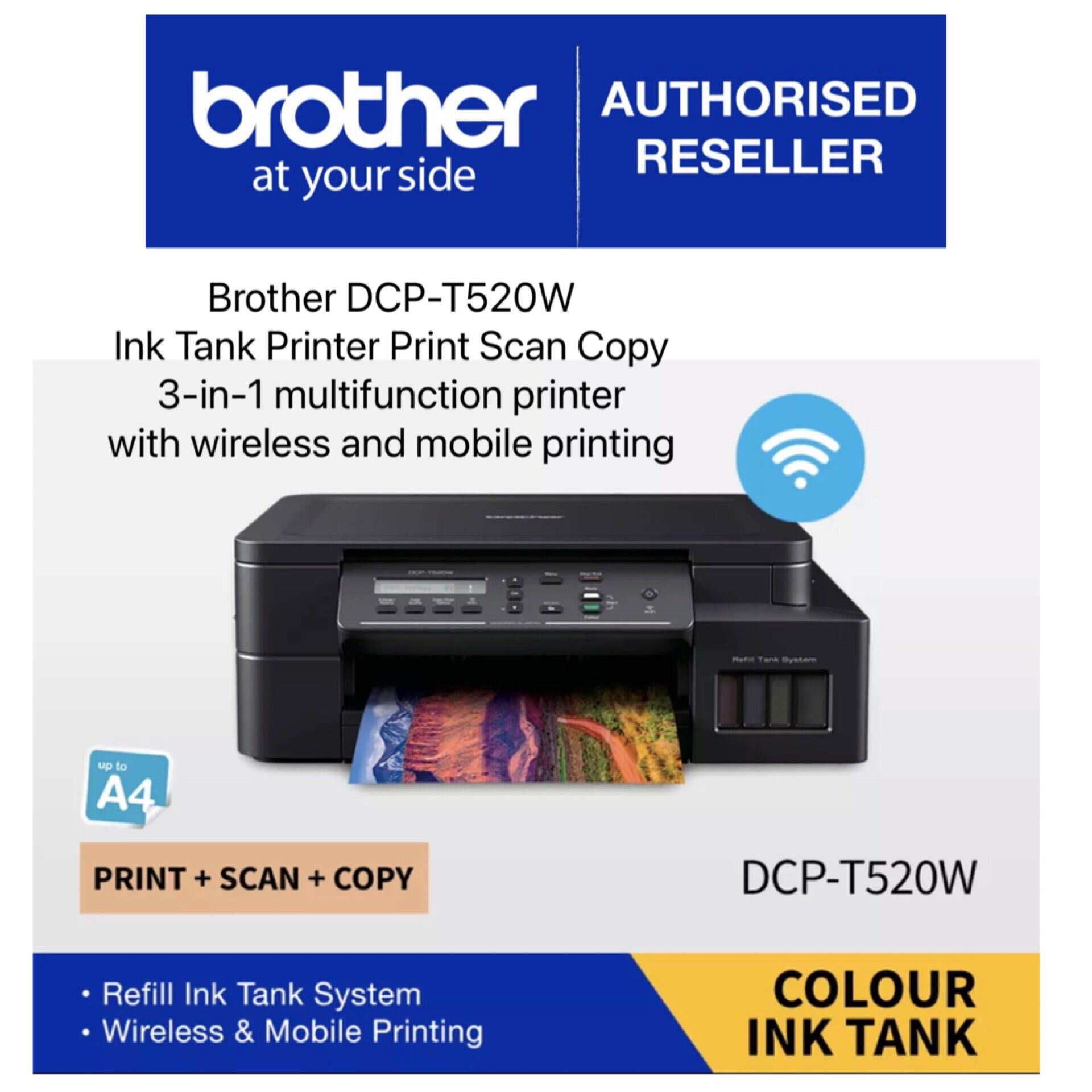 Brother DCP-T520W Ink Tank Printer 3-in-1  Print | Scan | Copy • Wireless printing • Mobile printing Singapore