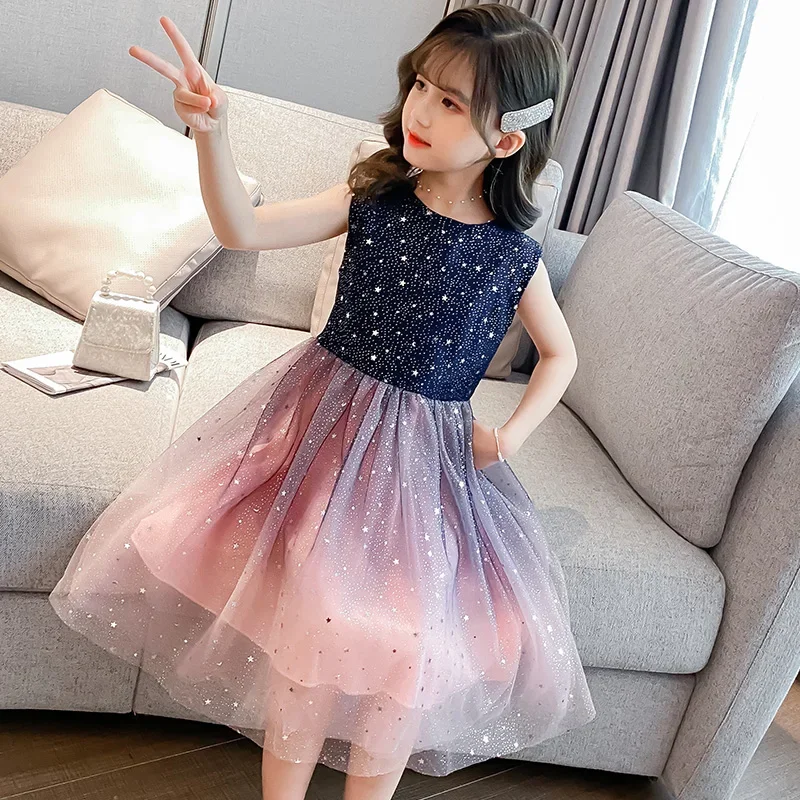 Girls' Dress Summer 2021 New Little Girl Long Dress Super Fairy Princess Dress Summer Western Style Fairy Yarn Dress