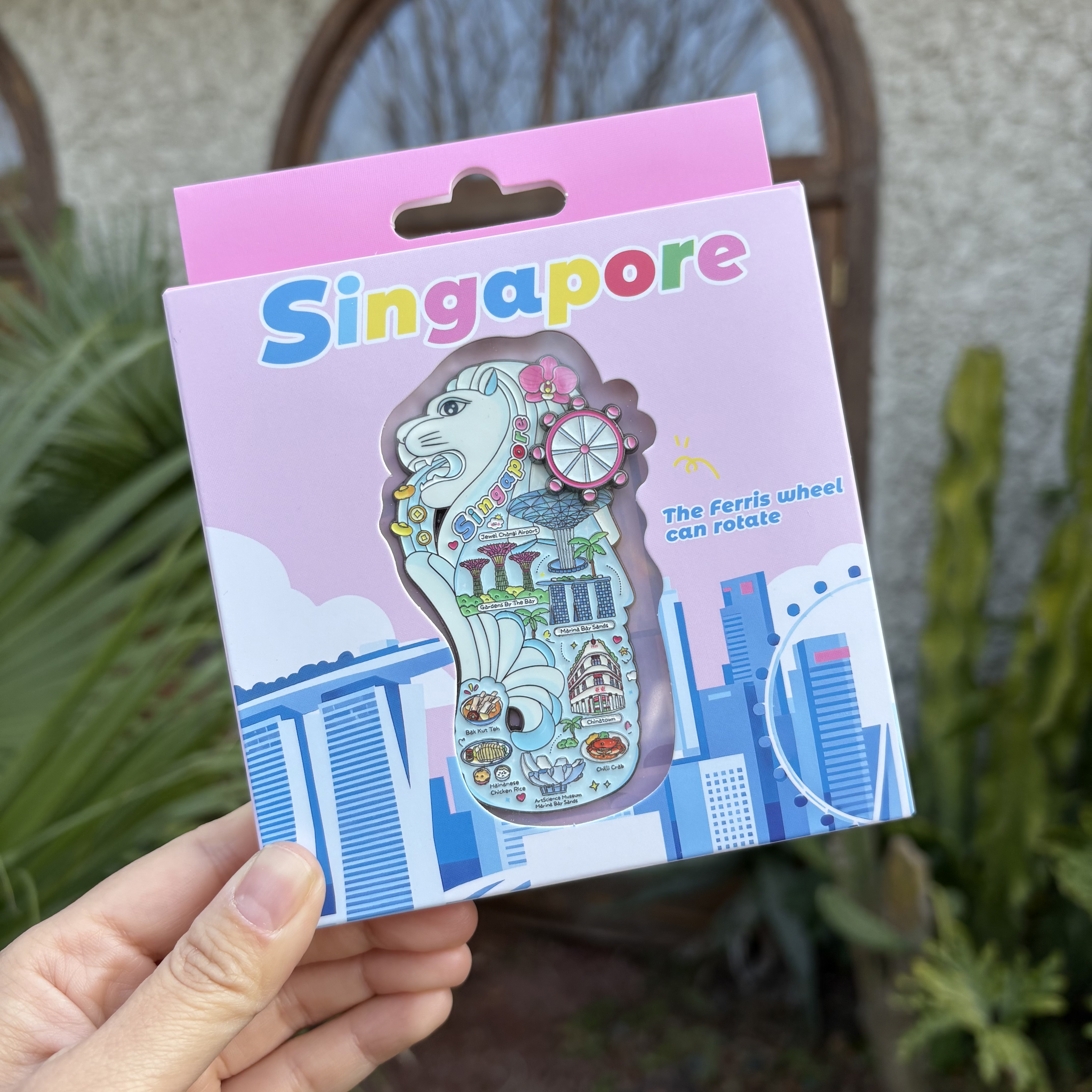 Singapore Merlion Tail Rotating Fridge Magnet Metal Souvenir Cultural Creative Gift in Gift Box Tourist Memorabilia