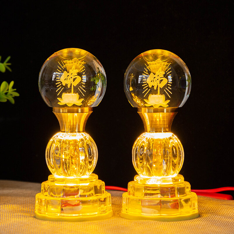 Buddha Front Crystal Lotus Lamp Electric Powered Home Altar Guanyin Lotus Flower Lamp Pair Festive Decorations Crystal Lotus Lamp