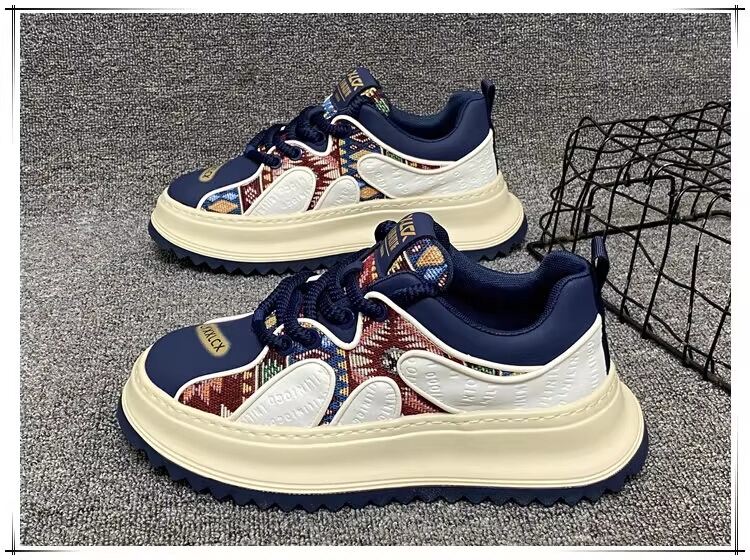 Men's Thick Sole Breathable Casual Shoes Color Block Design Summer Leisure Dad Shoes Increased Height Trendy Fashion Sneakers · v8