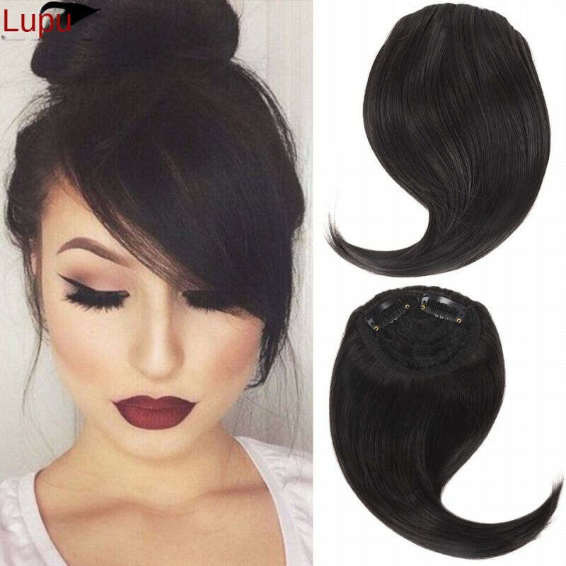 LUPU Synthetic Side Bangs Hair Extensions Clip In Side Bangs Fake Fringe Hairpiece High Temperature Black Blonde False Hair