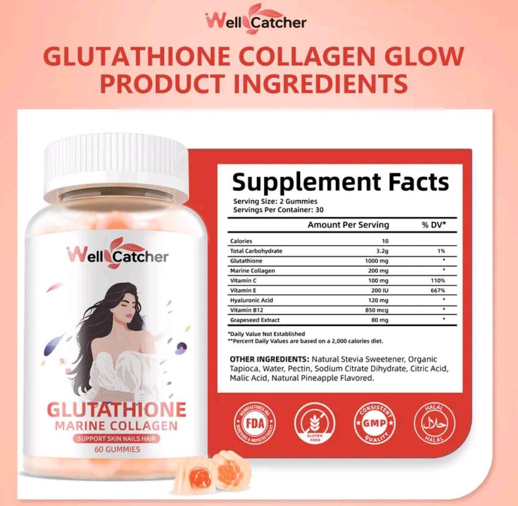 well catcher glutathione Well Catcher Glutathione Gummies: Antioxidant & Collagen Skin Care Gummies