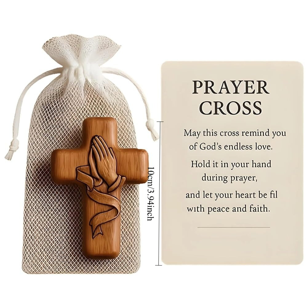 Handheld Prayer Cross Wooden Crucifix Pocket Size Daily Devotion Cross for Catholics Christians Spiritual Seekers Christmas Gift