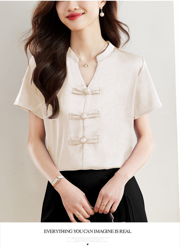 New Chinese Style Short Sleeve Shirt Women Summer 2025 New Fashion Black Embroidered Top Ladies Small Shirt Upper Body