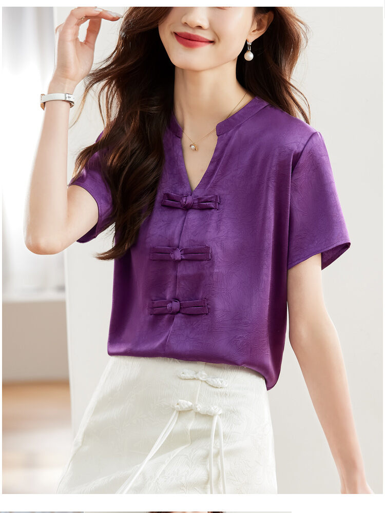 New Chinese Style Short Sleeve Shirt Women Summer 2025 New Fashion Black Embroidered Top Ladies Small Shirt Upper Body
