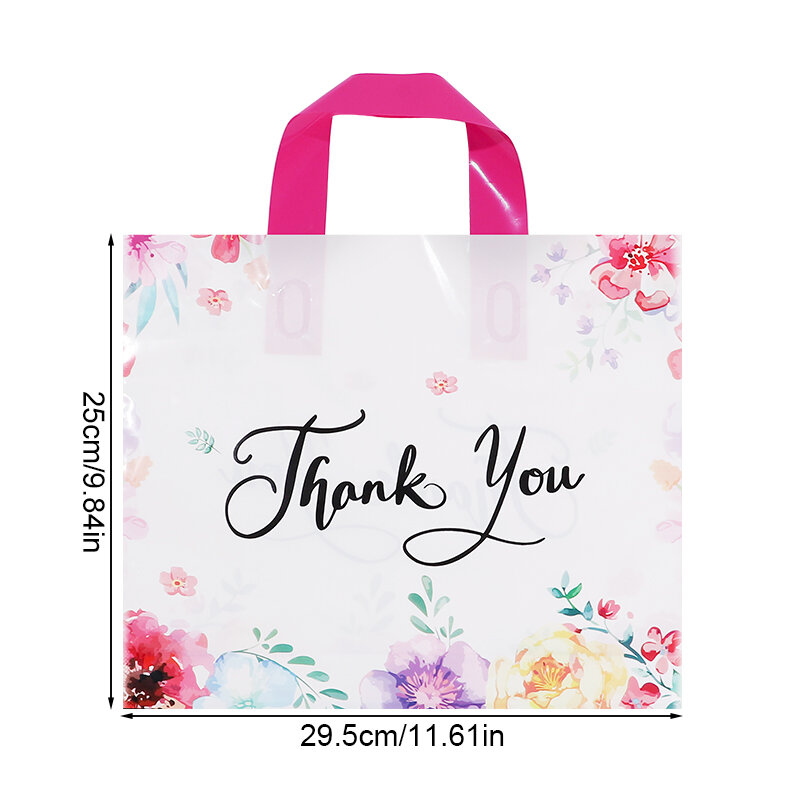 10pcs Thank You Gift Bag With Handles For Wedding Favors Birthday Party Packing Bags Plastic Floral Design Thank You Tote Bags