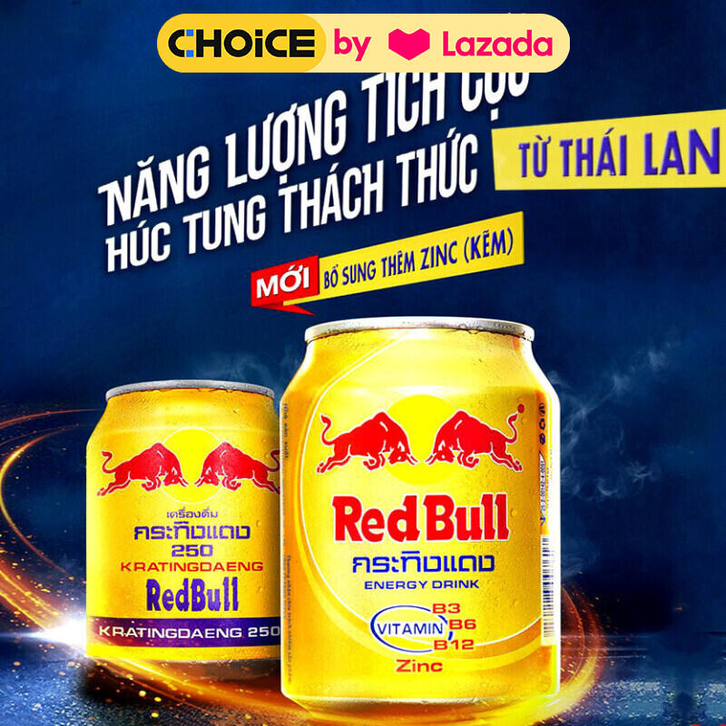 Combo 2 lon nước tăng lực RedBull Thái 250ml bổ sung thêm Zinic kẽm và vitamin