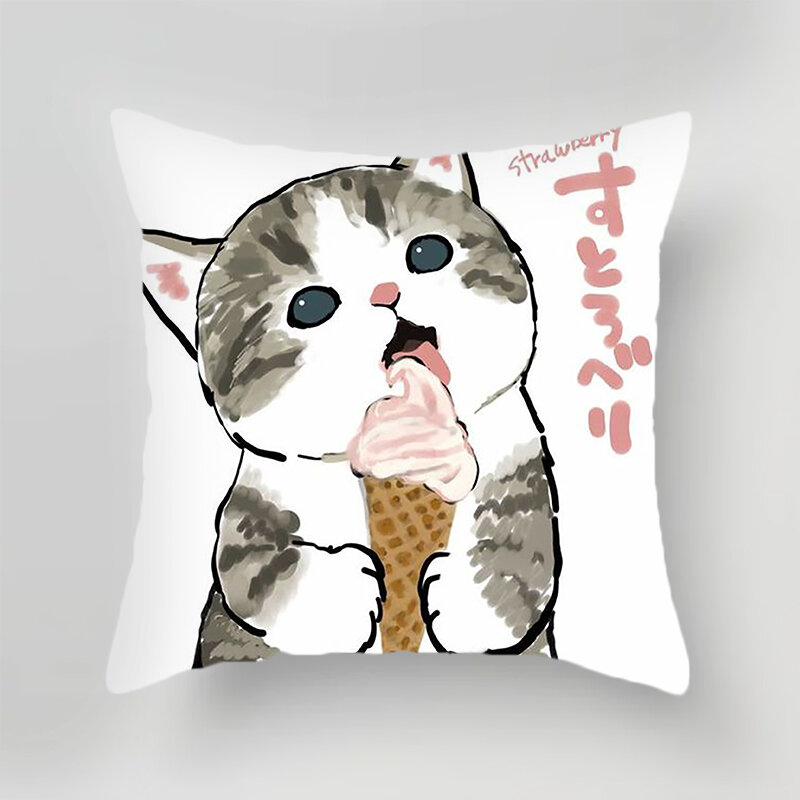 Nordic Simple Cartoon Cat Childrens Pillowcase Office Nap Pillow Living Room Bedroom Backrest Cushion Cute Style PP Cotton Filling