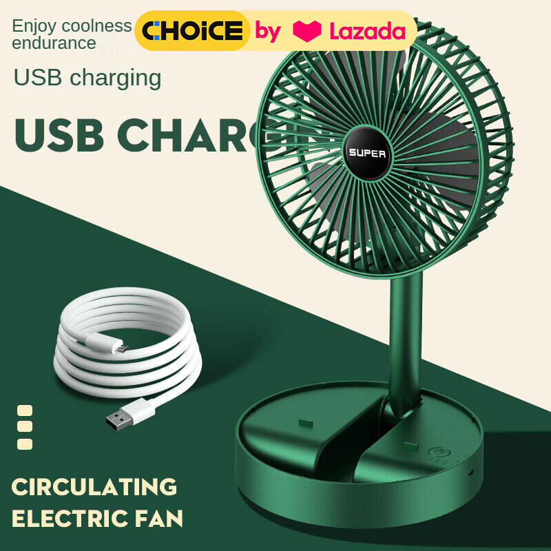 Quạt Tích Điện Mini Super Fan, Quạt Tích Điện Để Bàn Văn Phòng Gấp Gọn Có Thể Kéo Dài 3 Tốc Độ Gió Xoay 360 Độ Cổng Sạc Usb Tiện Dụng, cổng sạc USB