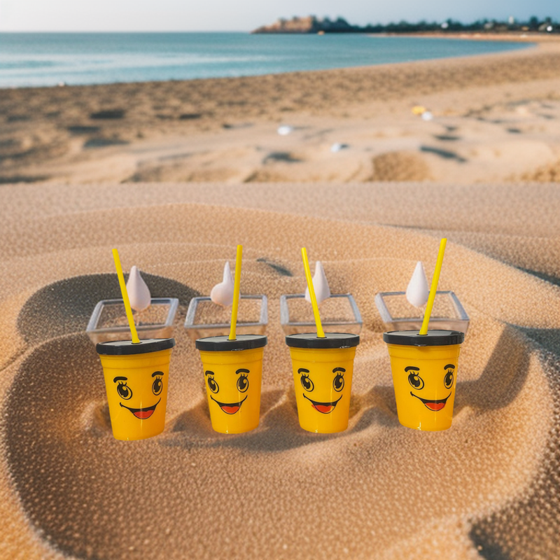 Small Size Emoji Glasses with cap and straw. 