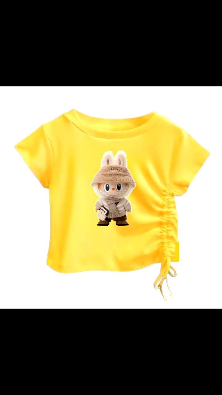 Baju Kaos Anak Cewek CroptopTali Serut Kerut Samping Labubu Viral Import Lengan Pendek Seksi