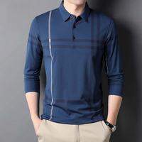 ROMON | Lormen Mens Long Sleeve Polo Shirt Spring Autumn New Stripe With Collar T-Shirt Middle Youth Business Male Upper Apparel