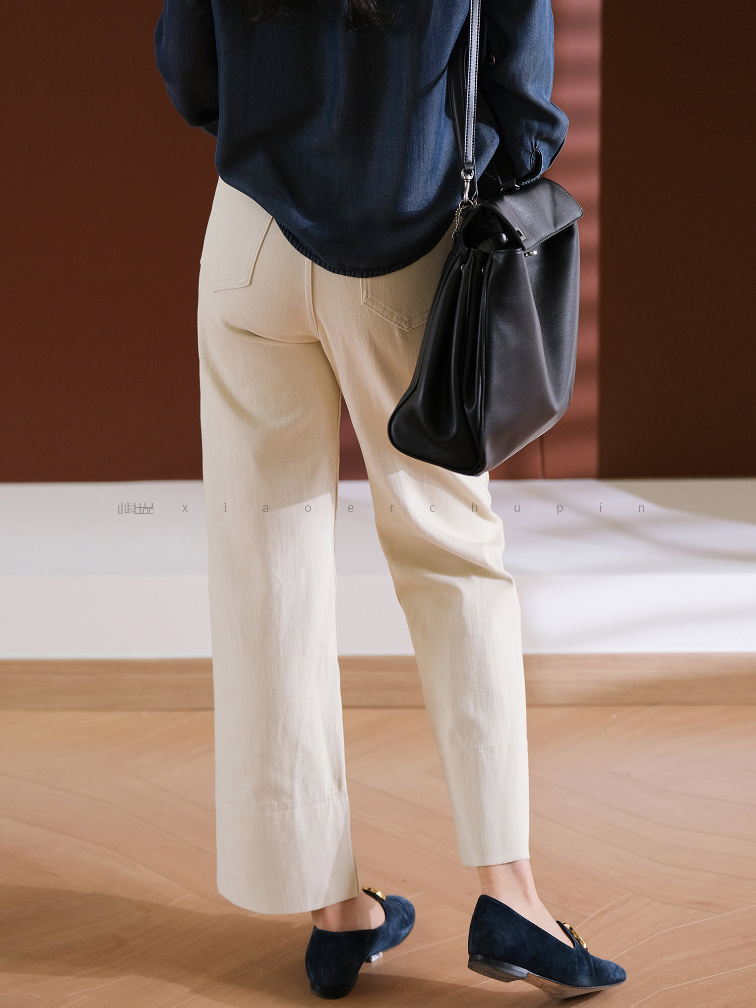 Slimming Straight Leg Jeans Women's Wide Hem Mixed Fiber Cotton Denim Pants Long Leg Effect Autumn Fashion Natural Waist Zipper