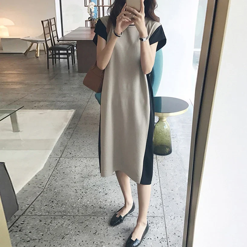 Socialite Elegance Sleeveless Bottoming Dress 2020 Summer Korean Style Contrast Color Loose Slimming Vest Mid-Length Dress