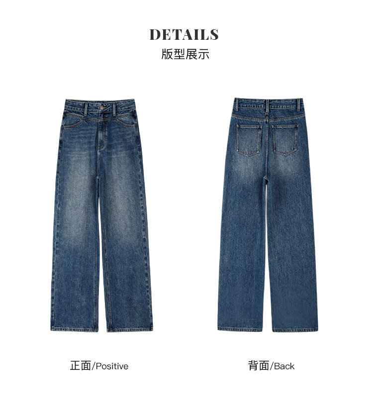 Chenmi Fan Blau Jeans mit hoher Taille und weitem Bein für Damen Herbst Neu Locker lässige gerade Hosen Hoch aussehende lange Hosen