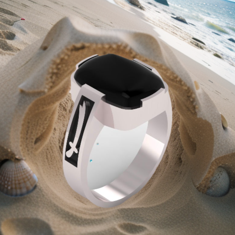 Natural Onyx Aqeeq stone Zulfiqar Sword Style Pure Silver Ring for Boys and Men with aqeeq stone, Chaandi Ring, Pure silver ring, 925 Sterling silver ring. 