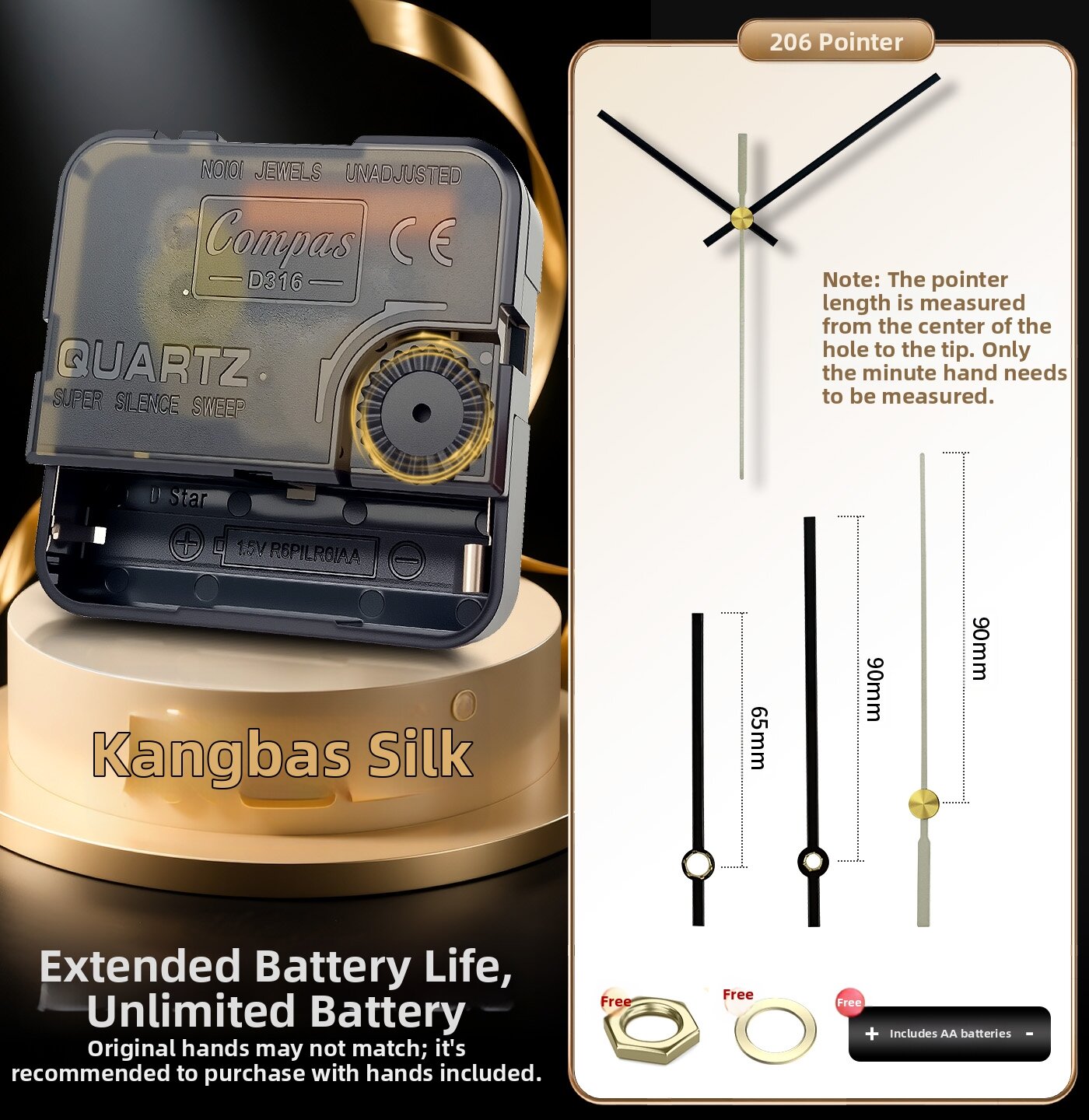 Compas | Silent Sweep Quartz Clock Movement Kit