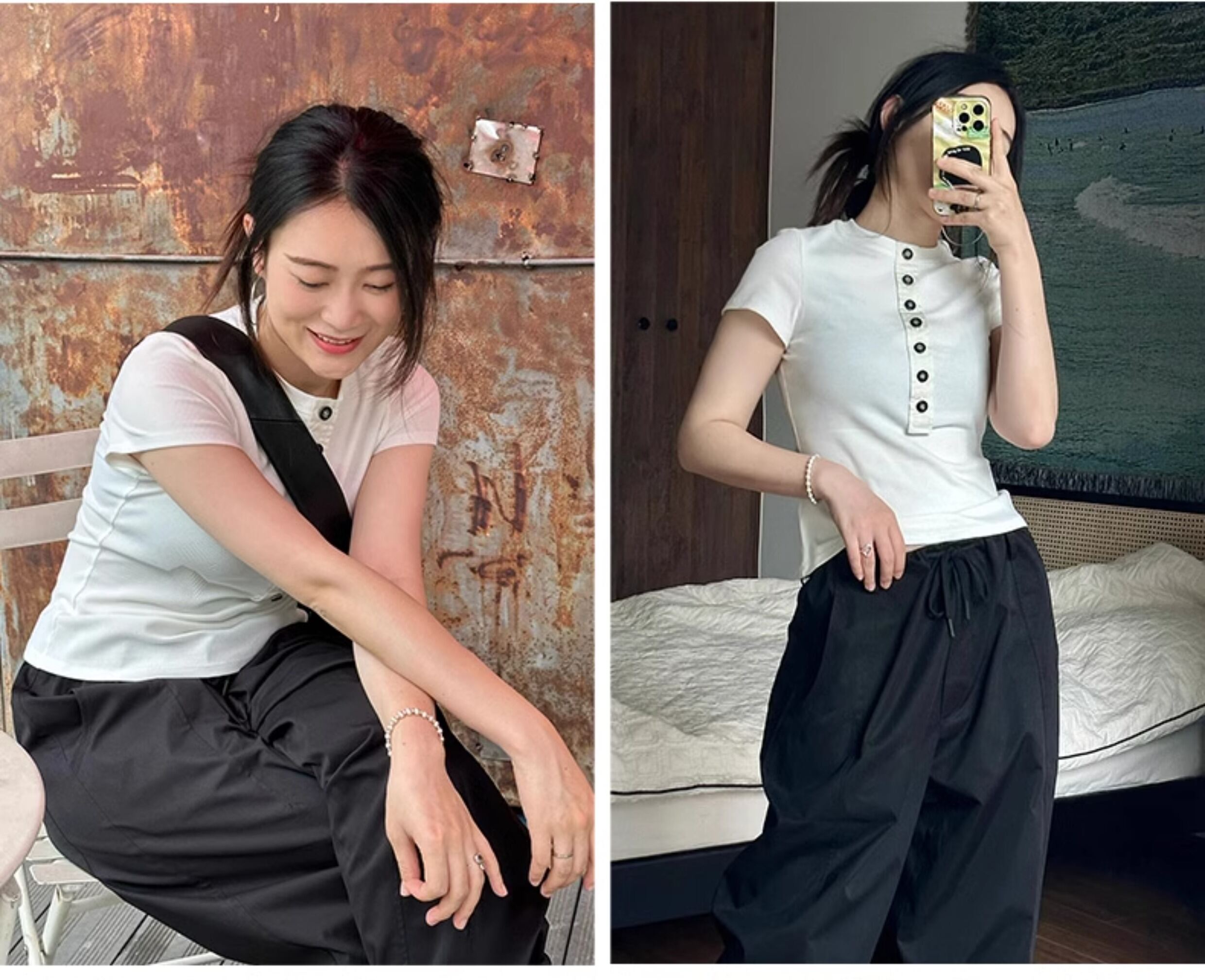 TROU NOIR Spring Summer New Style Women's Slim Fit White T-Shirt Henry Collar Short Sleeve Base Shirt round Neck Commute Simple · v3