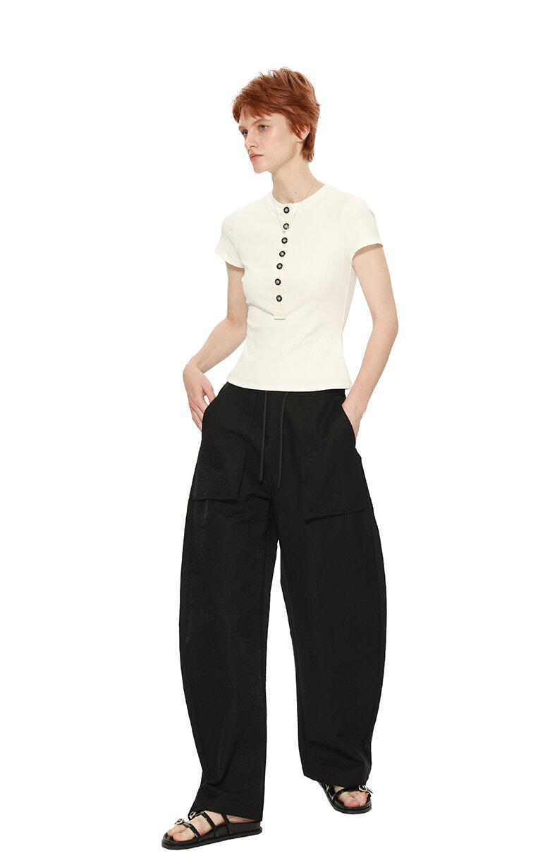 TROU NOIR Spring Summer New Style Women's Slim Fit White T-Shirt Henry Collar Short Sleeve Base Shirt round Neck Commute Simple · v3