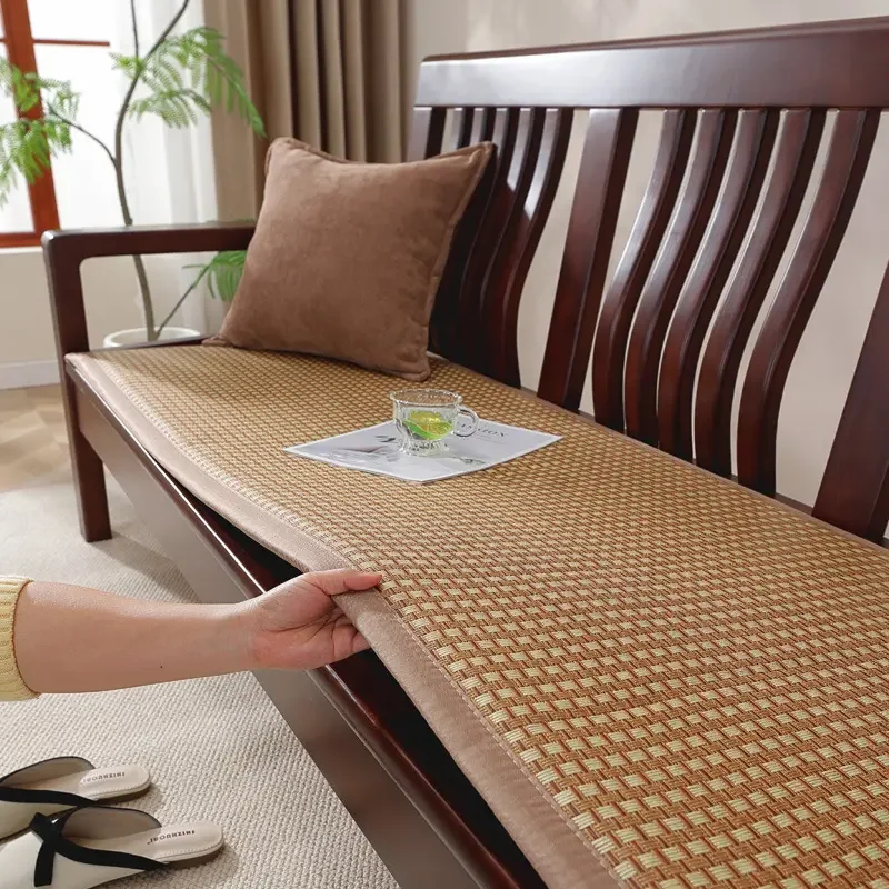 New Chinese Style Rosewood Sofa Cushion Summer Cool Mat Chair Pad Solid Wood Chair Seat Pad Anti-Slip Rattan Mat Three-Seater Bay Window Pad