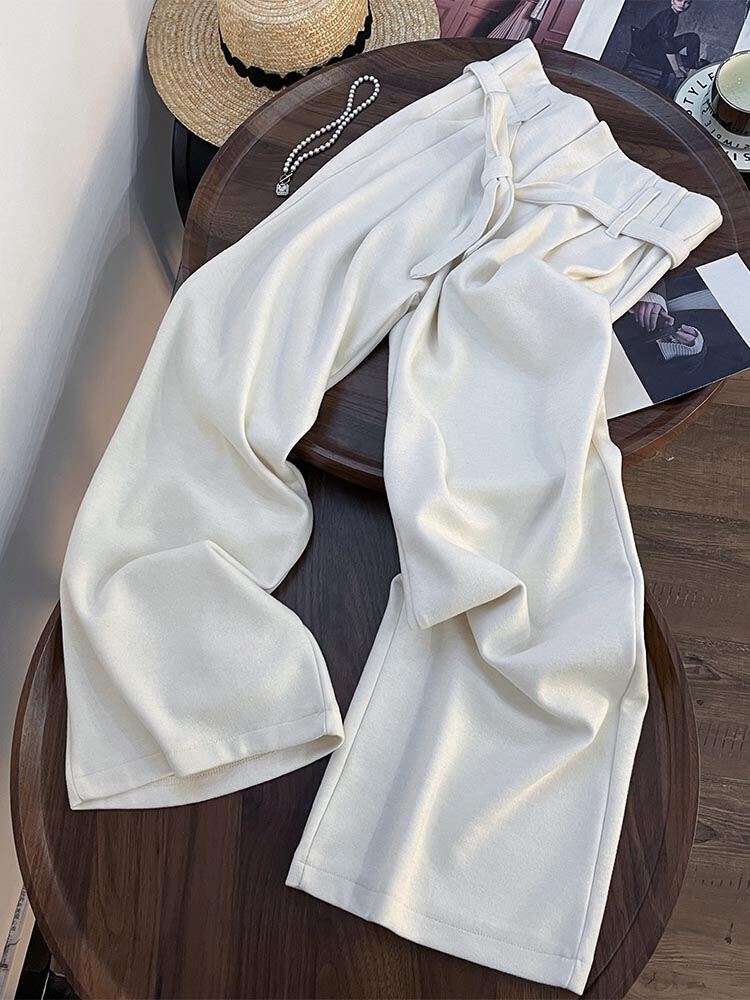 White High Waist Slimming Wide Leg Pants Spring 2025 Casual Vintage Korean Loose Pleated Straight Cut Women's Trousers