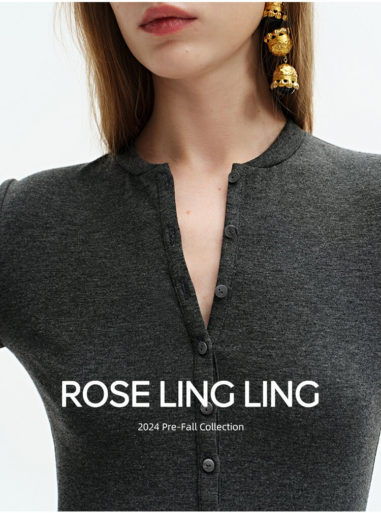 RoseLingLing Ultra-Fine Australian Silk Wool Blend Slimming Knit T-Shirt with Henley Collar for Women Casual Summer Style