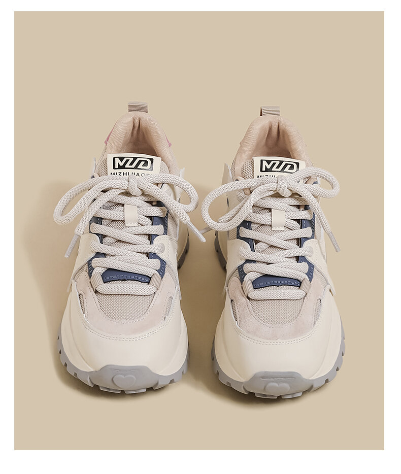 Women's Casual Sport Shoes Spring 2025 Thick Bottom Dad Shoes Color Block Versatile Small Size Korean Style Agan Leisure Sports Shoes