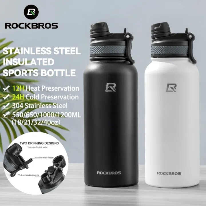 【1-3 Days Arrive】ROCKBROS Vacuum Insulated Tumbler For Hot And Cold 304 Stainless Steel Dual Drinking Water Bottle 18/21/32/40oz Tumbler With Straw