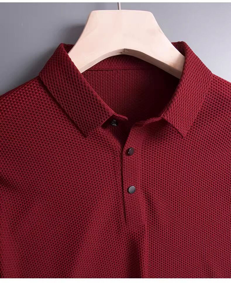 Polo rossa da uomo a manica corta per banchetto nuziale a manica lunga, business casual, vestibilità standard, alla moda, per papà e sposo