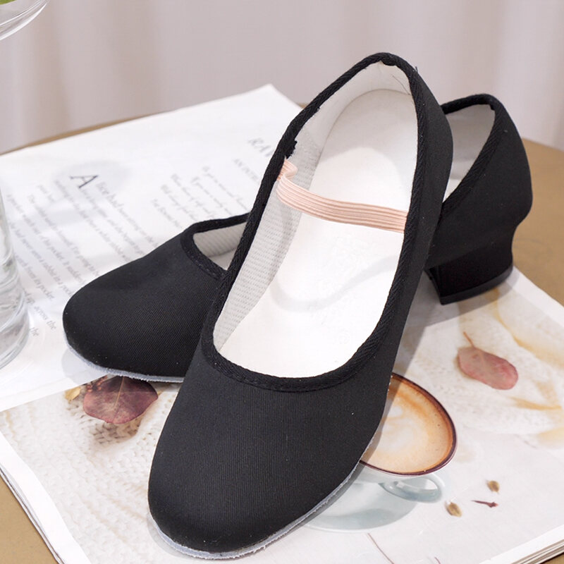 Women's Velvet Mary Jane Shoes Black Cottton Old Beijing Cloth Flats Yoga Exercise Dance Shoes 