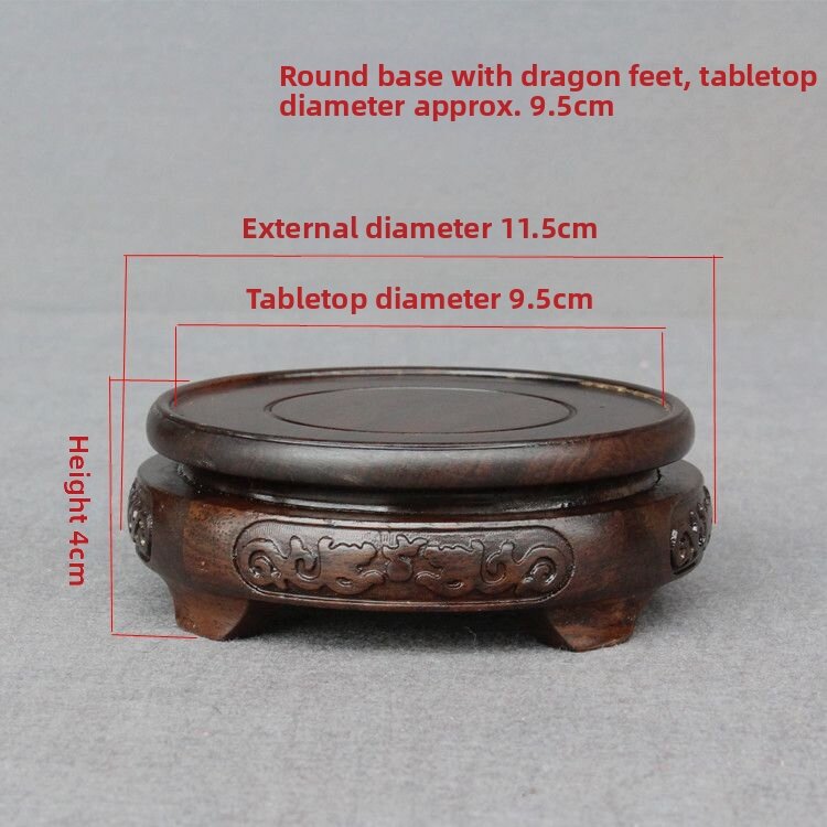 Rounded Base Solid Wood Black Ebony Flower Pot Zhangsha Tea Pot Odd Rock Incense Burner Buddha Statue Display Redwood Base