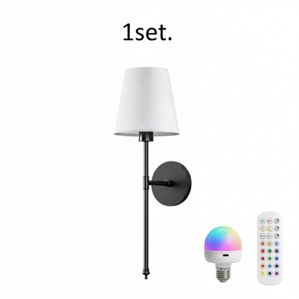 Battery Operated Wall Sconces Set of Cordless Wall Light Adhesive-backed install Rechargeable Bulbs and Remote 12Colors Dimmable