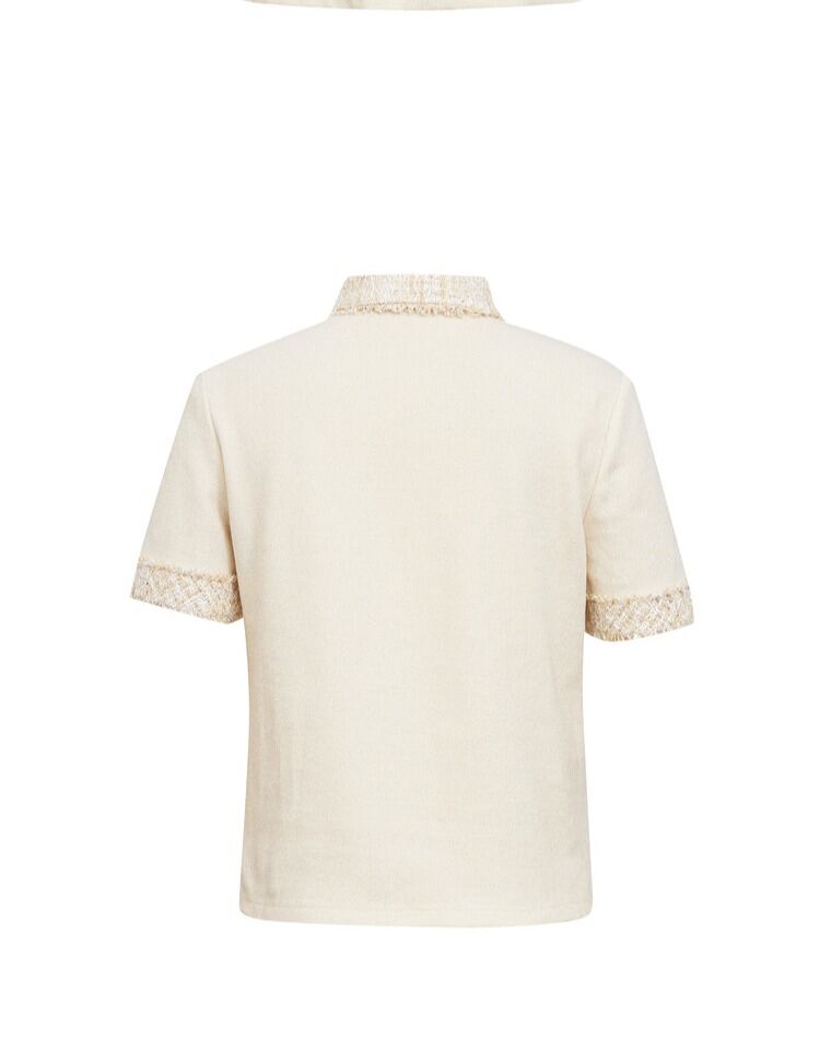 Girdear Amass Exquisite tweed patchwork w stylu klasycznym koszulka polo z krótkim rękawem damska letnie topy w czystym kolorze