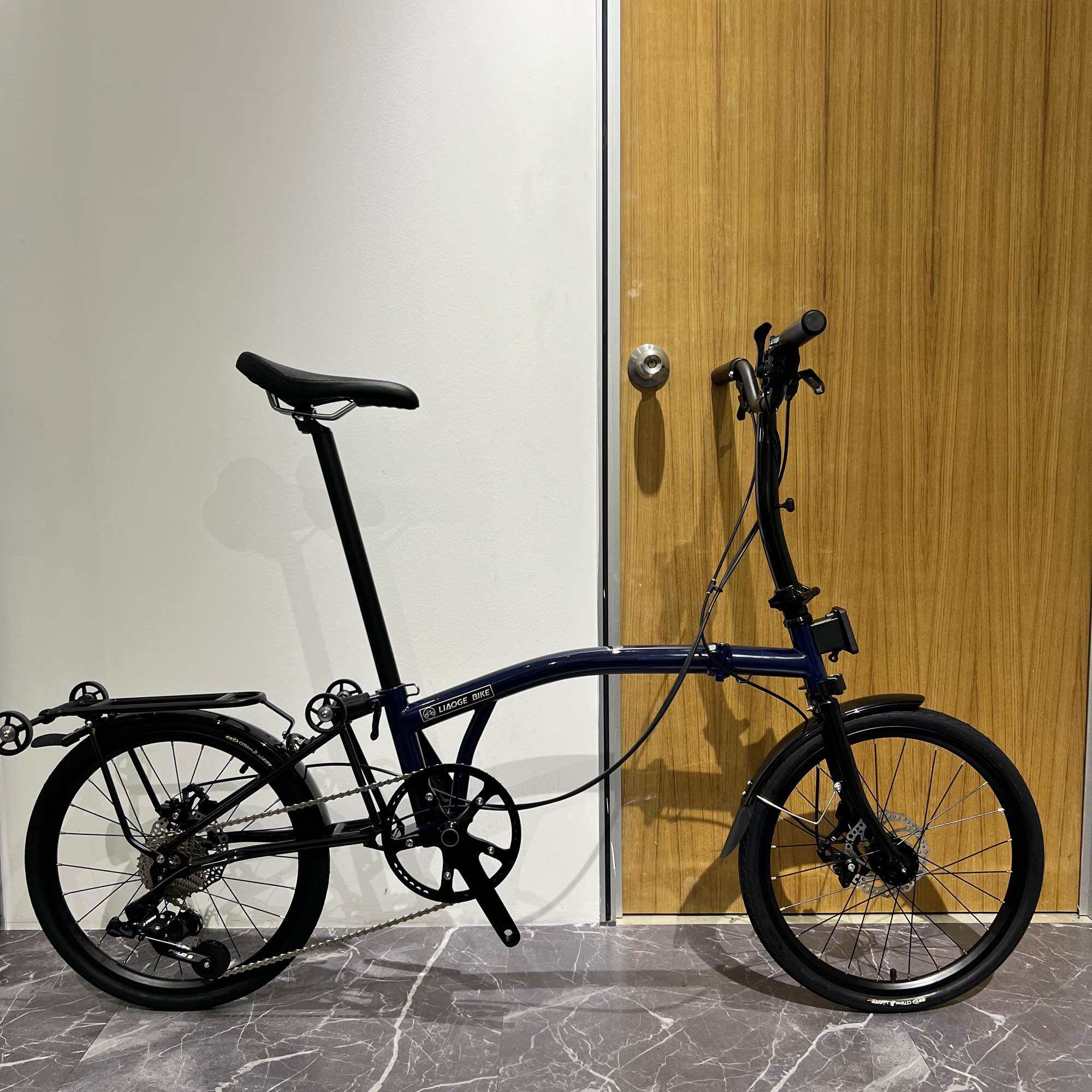 Liaoge D9 trifold bike disc brake 16” 20” external 9 speed Chromoly Steel frame compact folding. 