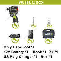 Worx | Worx WU139 Cordless Screwdriver Dual Speed 50Nm 12v 1800rpm 18+1 Brushless Motor Adjust Torque Univeral Green 12V Battery Pack