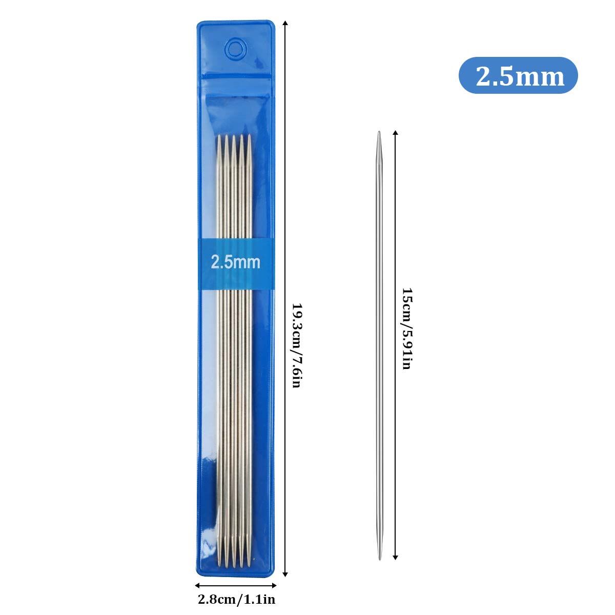 5Pcs 15cm Stainless Steel Knitting Needles 2-5mm Multi Sizes Straight Double Point Yarn Weaving Needle DIY Sewing Tool