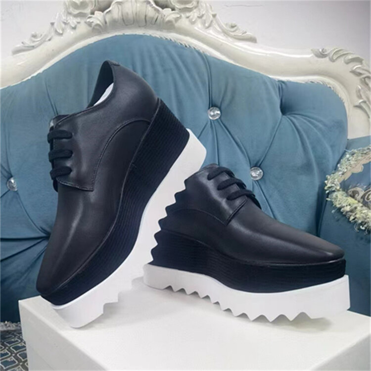 2025 New Women's Thick Bottom Star Shoes Leather Casual Slope Heel 8cm Platform Stella Platform Shoes Versatile Slip-On Shoes · v11