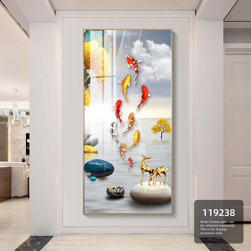Modern Simple Hallway Decorative Painting Crystal Porcelain Fish Picture
