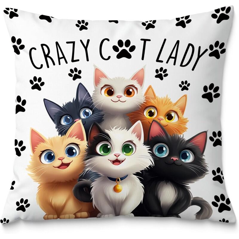 1pc Crazy Cat Lady Cat Paw Print Throw Pillow CoverSuitable for SofaBedroomLiving RoomA Fun Gift for Cat Lovers