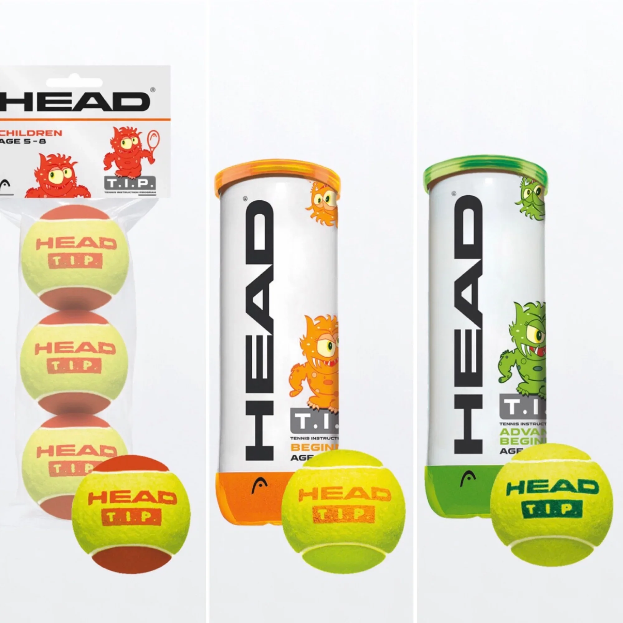 HEAD T.I.P. Kids Junior Tennis Ball (3 Balls/Pack/Can)