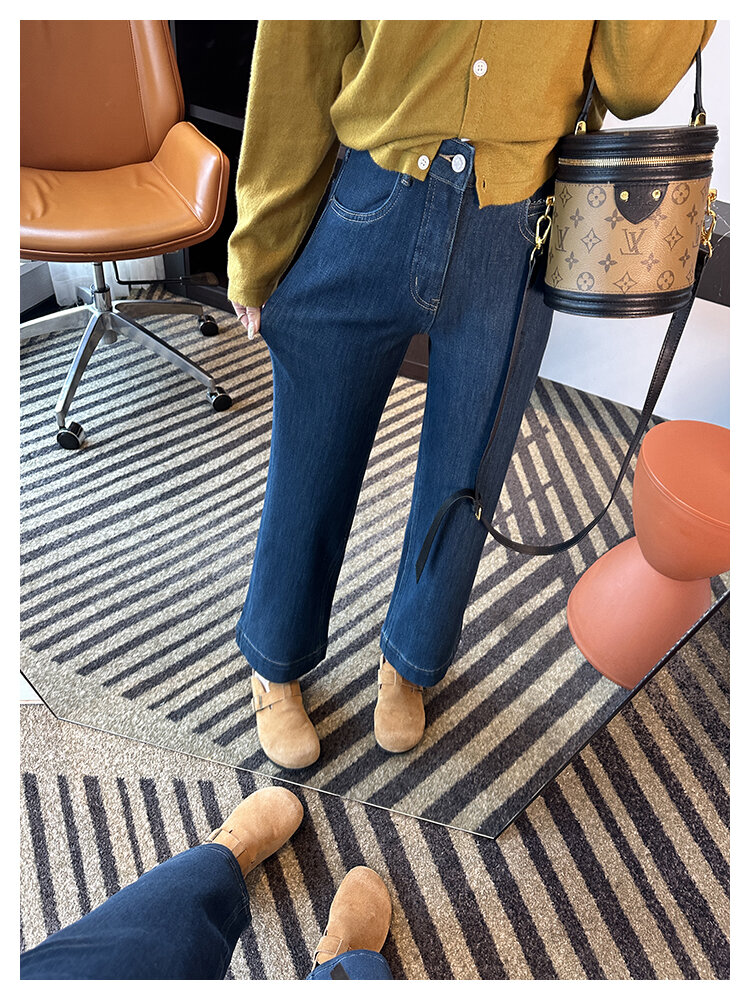 The Style Is Too Good! Retro Blue Straight-leg Denim Female 2024 Autumn New Arrival Ninth Loose Slim Looking Loose Pants · v2