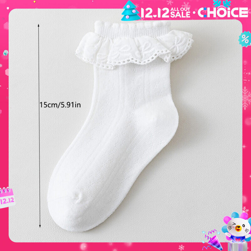 Children's lace lace socks, spring and summer thin mesh breathable white dance socks, solid color girls and students socks