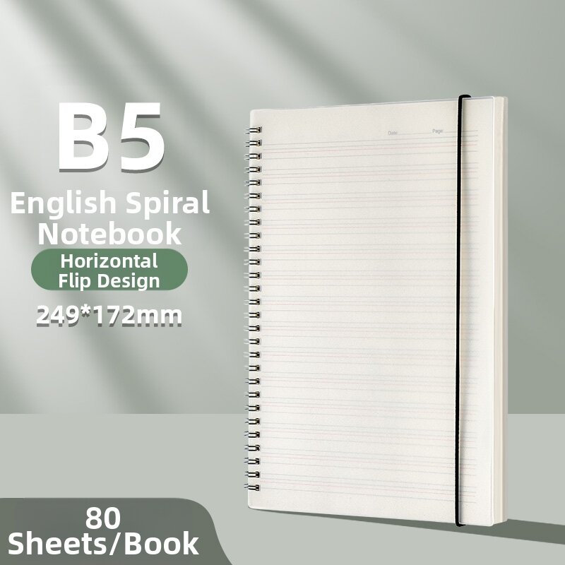 ZEEGO | Thick English Coiled Notebook for Primary and Secondary School Students Four Line Three Space Large Size