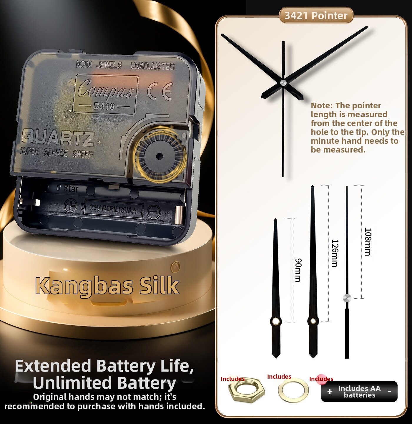 Compas | Silent Sweep Quartz Clock Movement Kit