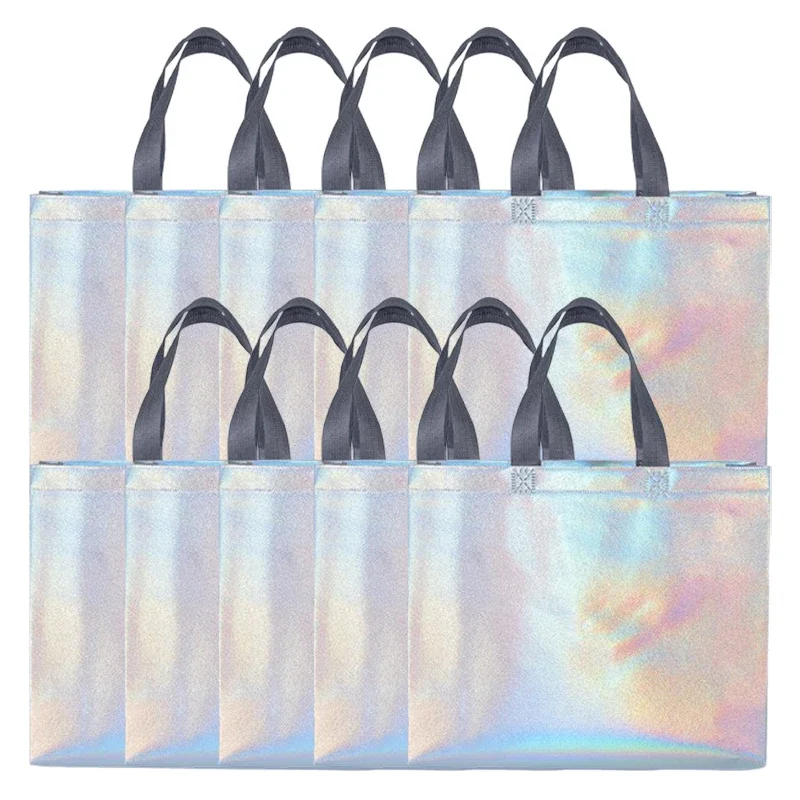 10/20PCS Silver Reusable Gift Tote Bag for Bridesmaids Wedding Birthday Party Grocery Shopping Eco Friendly Favor Party Supplies