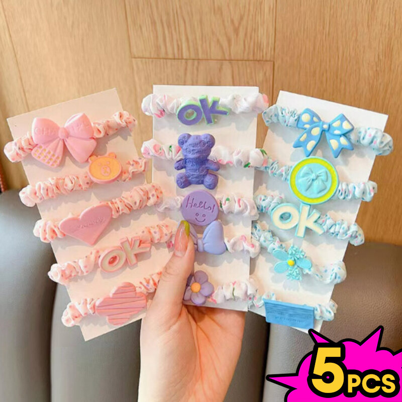 5pcs Korean Candy Color Hair Rubber Ins Fashion Children's High Elastic Band for Kids