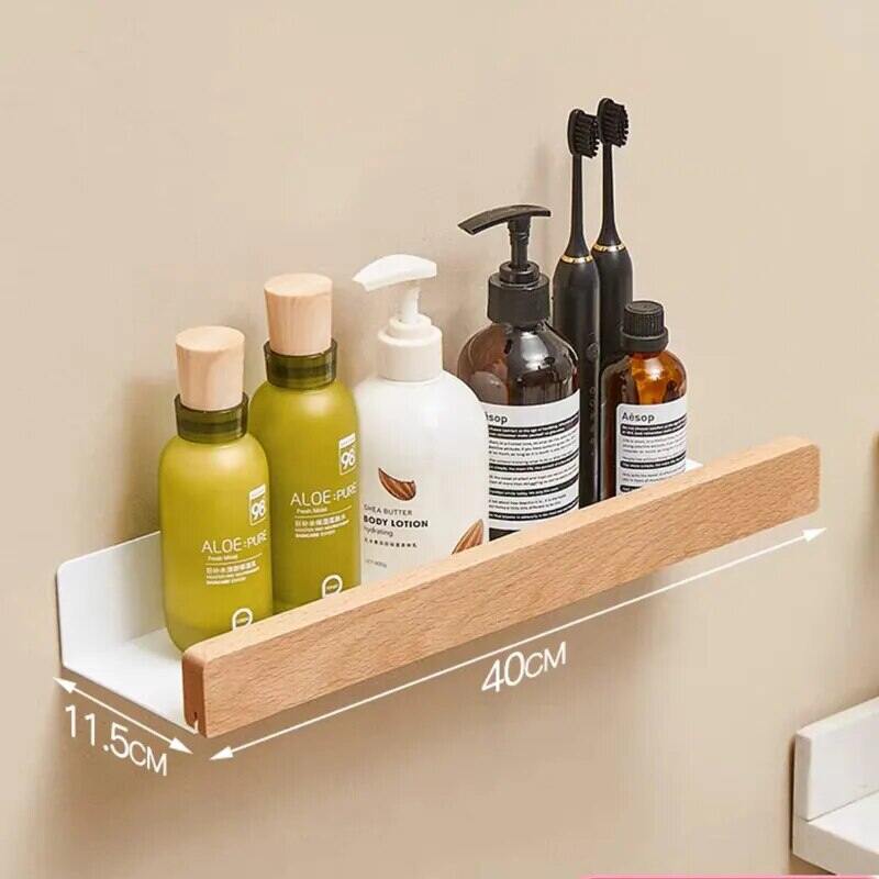 Bathroom Shelf Organizer Shower Storage Rack Solid Wood Corner Shelves Wall Mounted Toilet